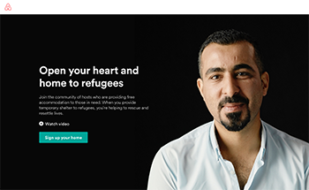 Airbnbウェブサイトの難民救済申し込みページ