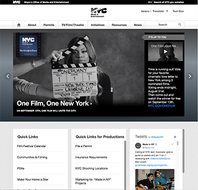 NYC Mayor's Office of Media and Entertainmentのウェブサイトから